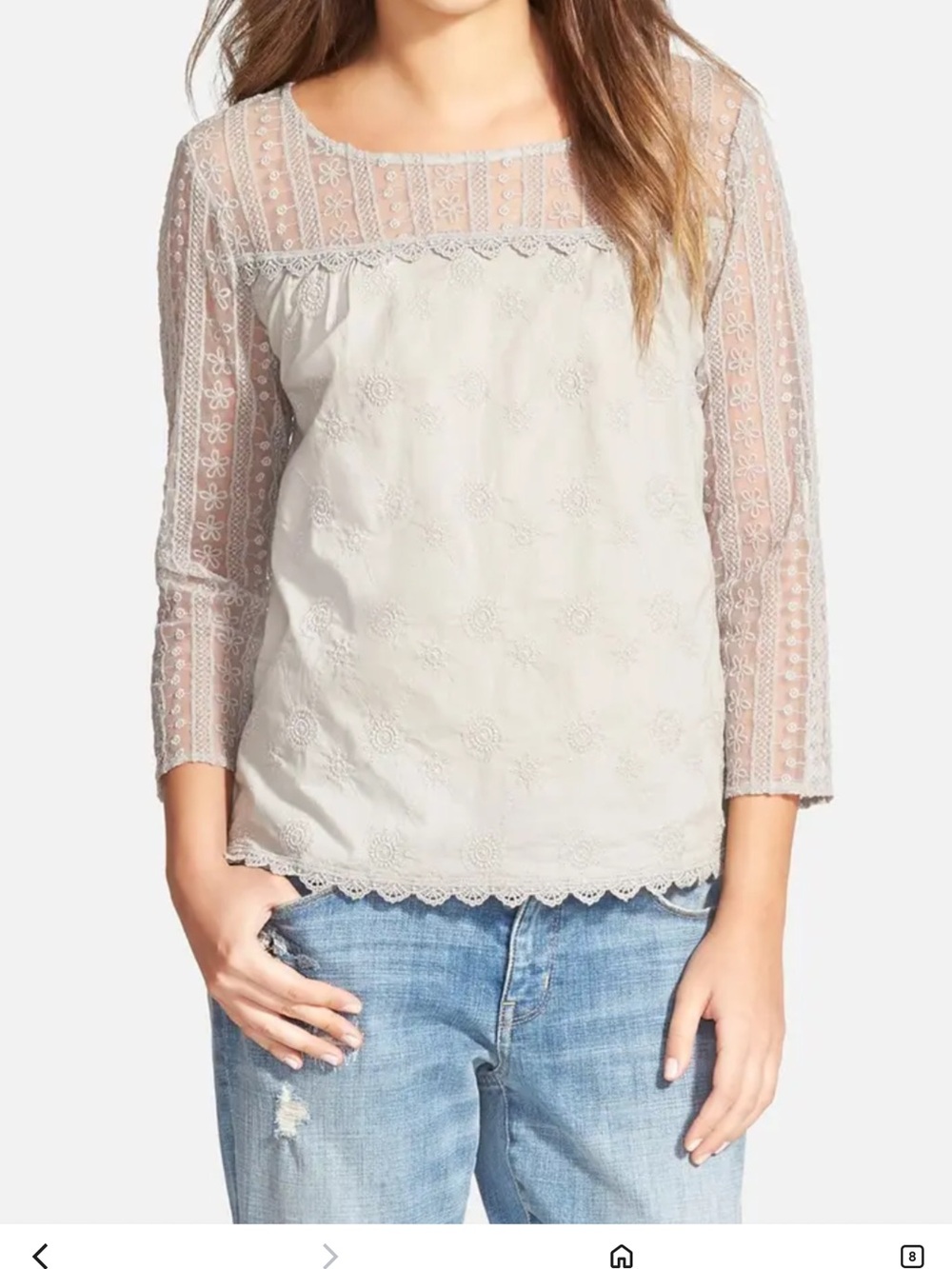 Hinge Lace Yoke Embroidered Taupe Women's Top boho medium whimsigoth feminine